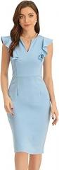 Allegra K Business Sheath Dress for Women's Split V Neck Sleeves Ruffle Work Dresses