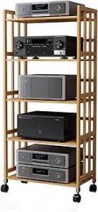 Large Capacity Vintage Stereo Console/AV Cabinet, 5-Tier Adjustable Speaker Stand/Electronics Equipment Shelf, Audio Component Rack with Wheels(Color:Light Brown,Size:50cm/19.7in)