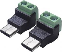 2Pcs USB C 2Pin Solderless Adapter USB Type C Male to 2Pin Crimp Terminal Charging Connector 5V 3A USB C Screw Terminal Solderless Plug, Cannot Data Transfer for Small Electronics and Gadgets Phone