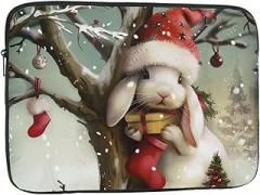 Christmas Rabbit Printed Laptop Bag Men Women Shockproof Travel Office School Black 10 Inch