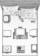 Ambesonne TV Show Fitted Sheet & Pillow Sham Set, Electronic Fashion Themed Progress of Television Concepts, Decorative Printed 3 Piece Bedding Decor Set, Full, Charcoal Grey Pale Grey