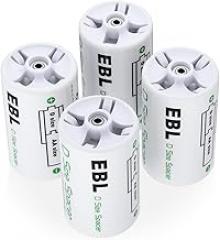 EBL D Size Battery Adapters, AA to D Size Battery Spacer Converter Case Use with Rechargeable AA Batteries Cells - 4 Pack