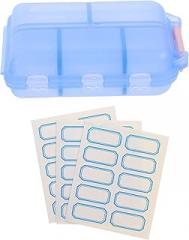 Milisten Portable Pill Organizer 10 Compartments Small Travel Pill Case with 30 Labels Blue DIY Medication Vitamin Storage Box for Purse and Airplane Use