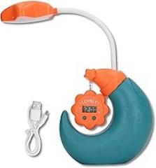 Cartoon LED Desk Lamp with Pen Holder USB Charging Eye Protection Mirror Electronic Clock for Kids (Green)