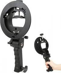Denash Handheld Hand Grip S Shape Bracket for Mount Flashlight, Portable Studio Light Bracket with Adjustable Size, Connects with Umbrella, Softbox, Compatible with Bowens Mount