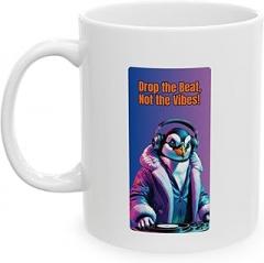 Funny DJ Penguin Mug - Drop the Beat, Not the Vibes | Electronic Music Coffee Cup | Rave Music Gift | Festival DJ Mug