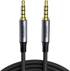 UGREEN 3.5mm Audio Cable Braided 4-Pole TRRS Hi-Fi Stereo Jack Shielded Male to Male AUX Cord Compatible with iPad, Samsung Phones, Tablets, Car Home Stereos, Headphones, Speaker, 1.5FT