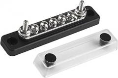 100A 48V DC Busbar Distribution Block Kit with Fireproof Nylon Base Nickel Plated Brass Protective Cover for Car Truck Boat RV Solar Power Projects(Black)