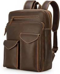 Vintage European and men's bag, leather shoulder, cowhide computer backpack
