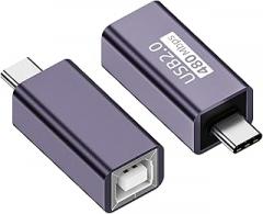 QIANRENON USB C Male to USB B Female Printer Adapter Type C Plug to MIDI Jack Electronic Musical Connector 480Mbps 20W 9V2A Charging,Al Case,for Phone Laptop Printer Electronic Pianos/Drum, 2Pcs