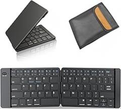 Foldable Bluetooth Keyboard - Portable Keyboard with Storage Bag, Rechargeable Full Size Ultra Slim Compatible iOS Android Windows Smartphone Tablet and Laptop (Elegant Blue-Black)