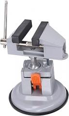 EVTSCAN 360 Degree Swivel Mini Bench Vise Clamp, with Suction Cup Base and 2 Inch Jaw Opening, for Electronic Component, Jewelry, Small Woodworking Projects, for Mounting on Smooth Surfaces