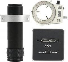 High Speed Micro USB 3.0 USB3.0 5MP Industrial CMOS Microscope Camera Electronic Digital Eyepiece Mini C Mount Video Camera(130x Lens with Light)