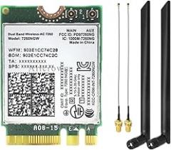 7260Ngw M.2 WF Wireletss Card 1200Mbps Dual Band 2.4G 5G Bluetuth 4.0 802.11Ac Adaptier Card with Angtenna for Laptops Desktop New 2026 High for Electronic Component, Precision