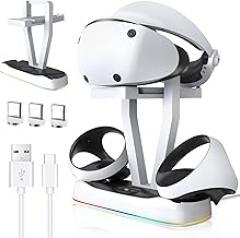 PS VR2 Charging Station, Charger Dock for PS5 VR2 Sense Controllers with LED RGB Light & Magnetic Interface,Charging Station with Headset Stand for PSVR 2,for PlayStation VR 2 Accessories