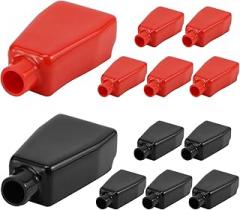 QWORK Battery Terminal Covers - 12 Pieces Insulating Protector Sleeves - Red & Black PVC Covers for Boats, Cars, Electronics