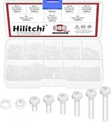 Hilitchi 330Pcs 6Sizes M3 White Nylon Hex Bolts Nylon Hexagon Socket Screw Full Thread Hex Nut Bolt Washer Assortment Kit Screw Nut Assortment for Machinery Electronics