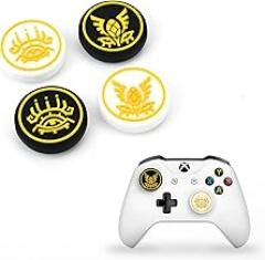 DLseego Thumb Grips Caps Design for NS Pro/PS5/PS4/Xbox Console, Analog Controller Protective Anti-Slip Covers 4PCS Button Joystick Caps-Gazing Eyes and Legendary Brooch(Black and White)