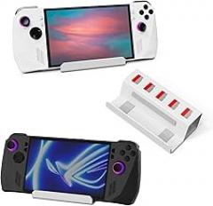 Stand Base Holder for ASUS Rog Ally X/Steam Deck,Frosted Aluminum Alloy Playstand for Rog Alloy with SD Card Slots,Anti-Slip Silicone Pad-White
