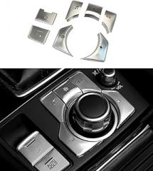 Aluminum Alloy Electronic handbrake Button Sticker Center Console Frame Cover Decoration Sticker Fit for Mazda (7 Pieces/Set of Decorative Stickers (Silver))