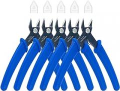 VCELINK Small Wire Cutters Spring-loaded 5-Pack, Precision Flush Cutter Pliers Wire Snips Hobby Clippers for Zip Tie, Model Craft, Electronics, Jewelry Making and 3D Printer, 5-Inch