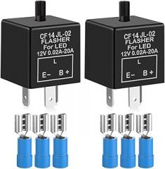 2 pieces 12V 3 Pin Electronic LED Flasher Relay 0.1W-150W c/m Motorcycle Turn Signal Adjustable Flasher CF-14KT, comes with 6pcs Terminals