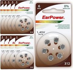 60 EarPower 312 Hearing Aid Batteries (Pack of 10 Packs of 6 Batteries) / Batteries for Hearing Aids/Hearing Aids 0% Mercury / PR41 - Zinc Air - 1.45V / Size 312, A312, P312