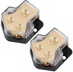 2 Way Power Distribution Block, Connecting Block 0/2/4 Gauge in 4/8/10 Gauge Out Amp Ground Distributor for Auto Car Audio Splitter Amplifier