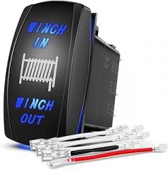 12V 24V Laser Rocker Switch 7Pin Winch in Winch Out Momentary Switch -Off- Jumper Wires for Cars Trucks Caravans Boat