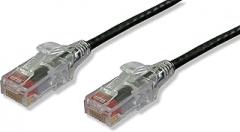 OLG20PBKC-050 Ultra Slim 28 AWG Mini CAT6 Patch Cord, 50 ft. Black Optilink Reduced Diameter 28AWG Ethernet Cable with Clear Boots. Made in The USA.