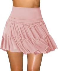 Hragc Women's Mini Skirt Skort with Shorts Pockets Flowy Pleated High Waisted Ruffle Tennis Skirts for Women Athletic Skater Golf
