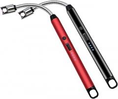 2 Pack Electric Lighter, Plasma Rechargeable Windproof BBQ Camping Lighter, Flexible Neck, Rotate 360, USB Flameless, Metal, Electronic Components, Black & Red