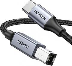 UGREEN USB B to USB C Printer Cable 3 FT, Nylon USB B to USBC Cable for MacBook Pro/Air, MIDI Cable Compatible with MIDI Keyboard/DJ Controller/DAC/Yamaha Casio Digital Piano for iPad