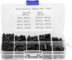 300pcs Black M3 Nylon Standoffs Screws Nuts Kit Insulated Easy to Clean Great for Mounting on Circuit Boards or Machinery for Electronic and Machinery Industry