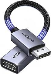 UGREEN 4K DisplayPort to HDMI Adapter, Unidirectional DP 1.2 PC to HDMI 1.4 Converter Braided Cable Male to Female for Desktop, Projector, Monitor, Compatible with AMD, NVIDIA, Passive, 0.66FT