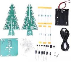 oceanside 3D Christmas Tree Artificial Plants Flowers Artificial Trees DIY Electronic Circuit Kit LED Stereo Christmas Tree Holiday Decor(7 Colors)