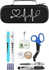 BOVKE Black Stethoscope Case with 12Pcs Nurse Supplies Kit