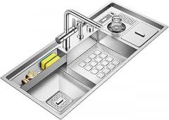 Creative Kitchen Waterfall Sink Stainless Steel Topmount Sinks Black Wash Basin Single Sink Knife Holder Multi-Function