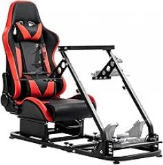 Marada Flight Sim Cockpit with Red Seat and Racing Wheel Stand for Driving and Flight Simulator Fit for HOTAS Warthog, Thrustmaster,Logitech Adjustable |Throttle,Joystick,Keyboard not Included|