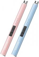 RAYONNER Rechargeable Electric Candle Lighter Windproof Plasma Arc Lighter for Deep Jars BBQ Camping Flameless Fire Starter Christmas Stocking Stuffers Gift Rose Gold+Sierra Blue