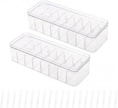 Yesesion 2pcs Clear Plastic Cable Organizer Boxes with Adjustment Compartments, Desk Accessories Storage Case with Lid and 20 Wire Ties for Drawer, Office Supply, Electronic Management