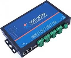 USR-N580 8 Ports RS485 Serial Device Server Converter Ethernet to RS485 Support Modbus RTU to Modbus TCP RS485 Communication Indicator Lights (TX/RX) with Two Ethernet Port