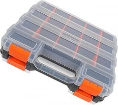 Double-sided Portable Plastic Tool Accessories Box 32x27x8cm with Divided Compartments for Electronic Components and Small Parts Storage Organizer