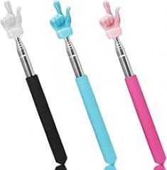3 Pack Telescopic Teachers Pointer, Retractable Finger Pointer Sticks for Classroom, Stainless Steel Finger Stick for Lectures, Presentations (Black, Pink, Blue)