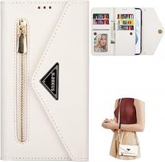 CCSamll Wallet Case for Samsung Galaxy S22, Crossbody Neck Strap Lanyard Purse Handbag Shoulder Strap Cover with ID Card Holder Phone Case for Samsung Galaxy S22 XK White