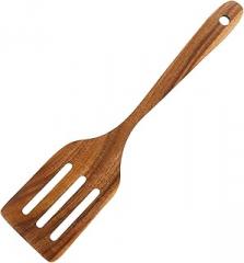 Milisten Wooden Long Handle Slotted Turner Spatula for Cooking, Small Kitchen Cooking Tool, Portable Nonstick Wood Spatula for Pancakes and Food Turning