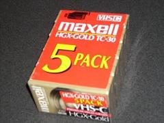 MAXELL VHS-C HGX-Gold 5-pack Camcorder Videocassettes, Premium High Grade. HGX-GOLD TC-30 Tapes