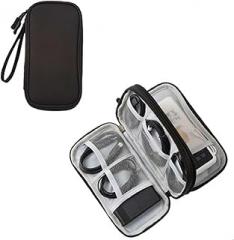 Bestac Portable Cable Organizer Case for Electronic Accessories - Water-Resistant Dual-Layer Travel Storage Bag for Chargers, Cables, Phones, and Earphones (Black)