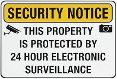 24 Hour Electronic Surveillance Sign, Property Protected Warning Sign, 12×8 Inch Rust-Free Aluminum, Weather Resistant Waterproof Easy to Mount Security Sign for Home Business Yard