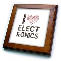3dRose 8x8 Framed Tile - I Love Electronics Decorative Text Made of Electronics Components Alexis Design - Electronics